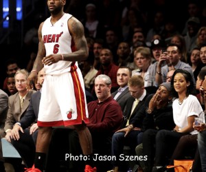 Rihanna at Brooklyn Nets v Miami Heat game on Jan. 10, 2014 