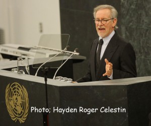  Mr. Steven Spielberg, speaking on Monday January 27, 2014, at the United Nations Headquarters, New York, during the Memorial Ceremony, to mark the International Day of Commemoration in Memory of the Victims of the Holocaust on the theme "Journey through the Holocaust." Photo: Hayden Roger Celestin