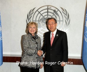 Former US Secretary of State, Hillary Rodham Clinton, paid a visit to UN Secretary General, Ban Ki moon, at  the United Nations Headquarters, New York City, Tuesday February 4, 2013. Photos: Hayden Roger Celestin