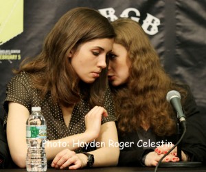 Nadezhda Tolokonnikova and Maria Alyokhina were among the Amnesty International concert performers on Feb. 5, 2014. (Hayden Roger Celestin image)