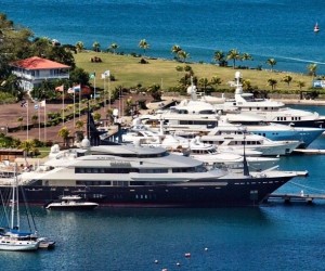 Superyachts in Port Louis Marina situated in a beautiful Caribbean yacht charter location