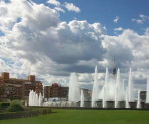 Water fountains spout high in Valencia, Spain