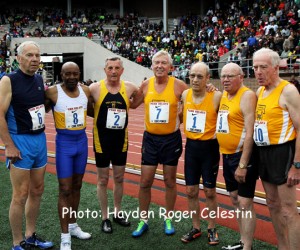 The men's masters, 75 and older athletes, at the 2014 Penn Relays on April 26, 2014.