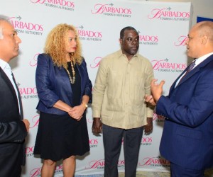 Caption: R to L: Richard Pile, District Sales Manager, Delta Air Lines, chats with Barbados Tourism Authority's (BTA) Chairman, Adrian Elcock; BTA's Interim President and CEO, Petra Roach; and Barbados Hotel & Tourism Association's (BHTA) President, Sunil Chatrani after the just concluded press conference launching the recommencement of a Delta Air Lines' Barbados service. (PRNewsFoto/Barbados Tourism Authority)