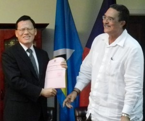 Republic of China-Taiwan Ambassador HE James Chang with Prime Minister of Saint Lucia Hon. Dr. Kenny D. Anthony 