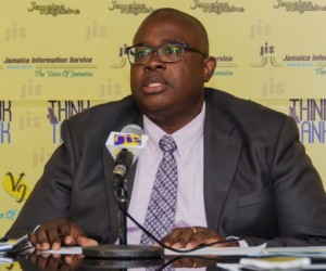 Executive Director of the Jamaica Anti-Doping Commission (JADCO), Carey Brown, addresses a JIS Think Tank, at the agency’s head office in Kingston. Photo Courtesy JIS.