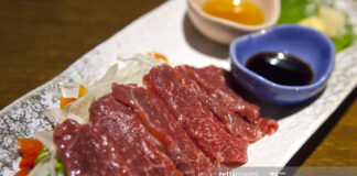 Horse-meat sashimi, raw horse meat dish.