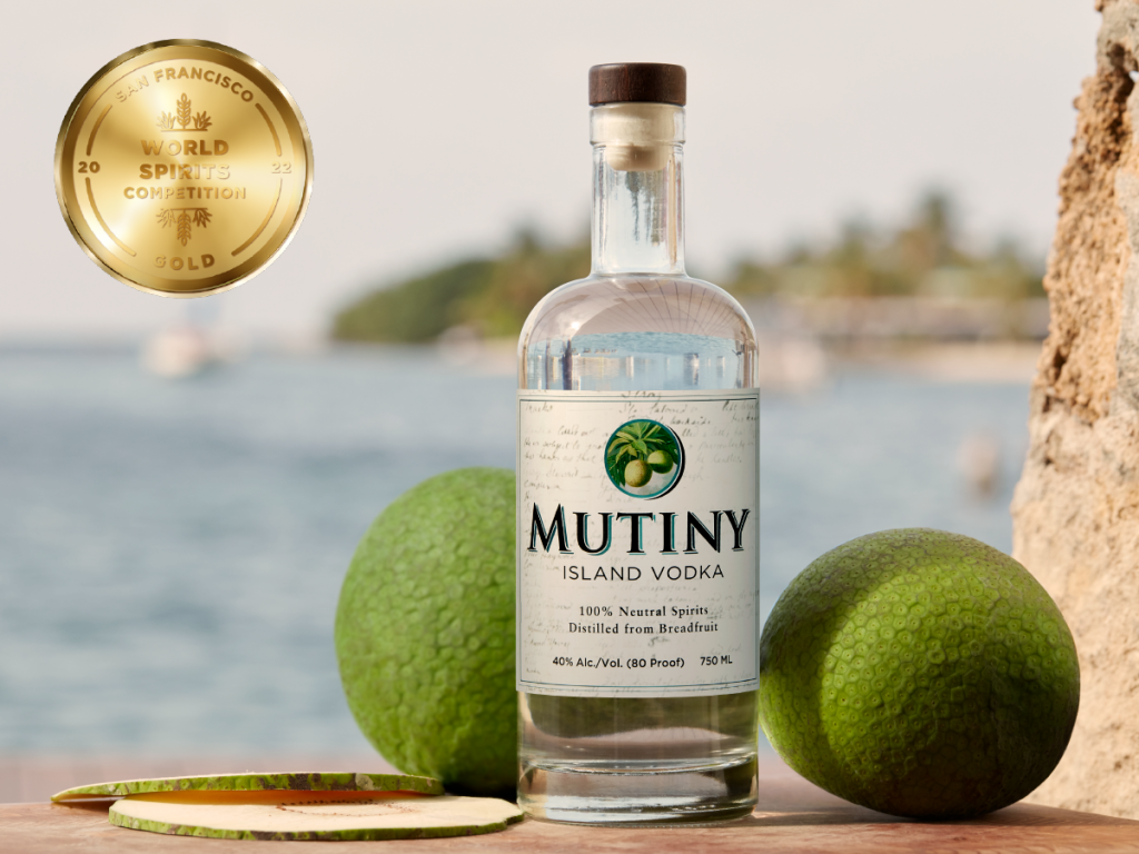 Caribbean distilled mutiny breadfruit vodka - Gold award at World spirits competiotion